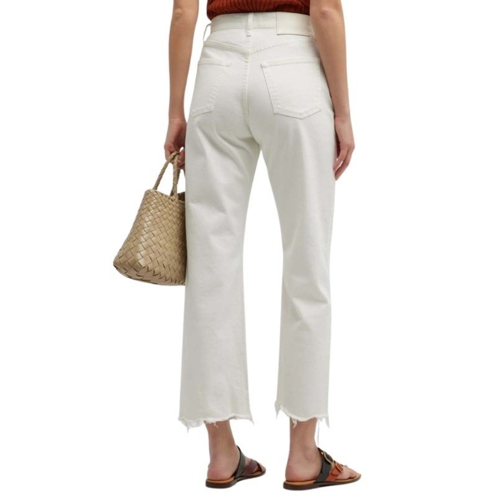 Moussy Vintage Aurora Wide Straight-Cropped Jeans White Raw Hem Size 30 NWT - Picture 3 of 11